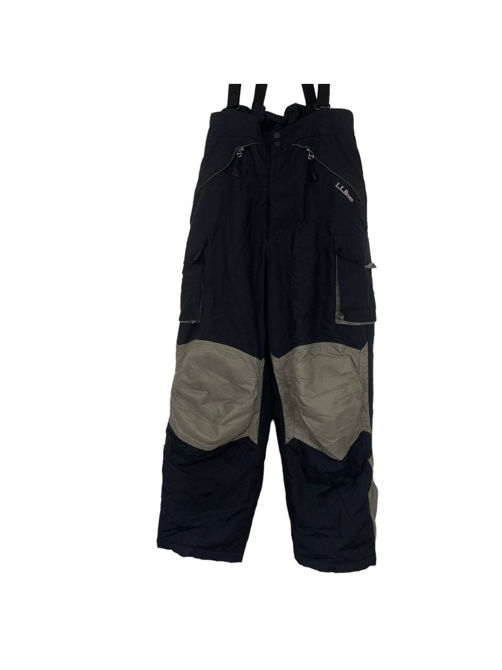 L.L. Bean Kids Snowpants Youth 14-16 Black Nylon Reinforced Knee Suspender Ski